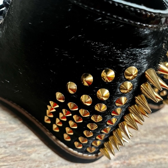 Jeffrey Campbell Ibiza wedge glossy and faux fur ankle boots with spiky studs - Picture 11 of 16